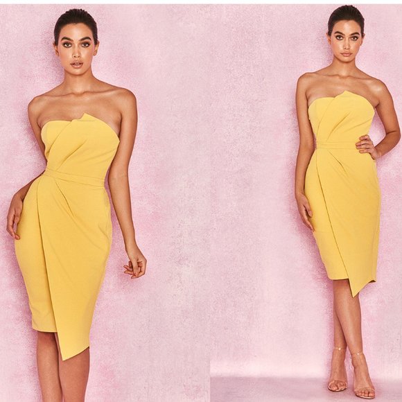 House of CB ‘Uma’ Yellow fold front Dress NWT